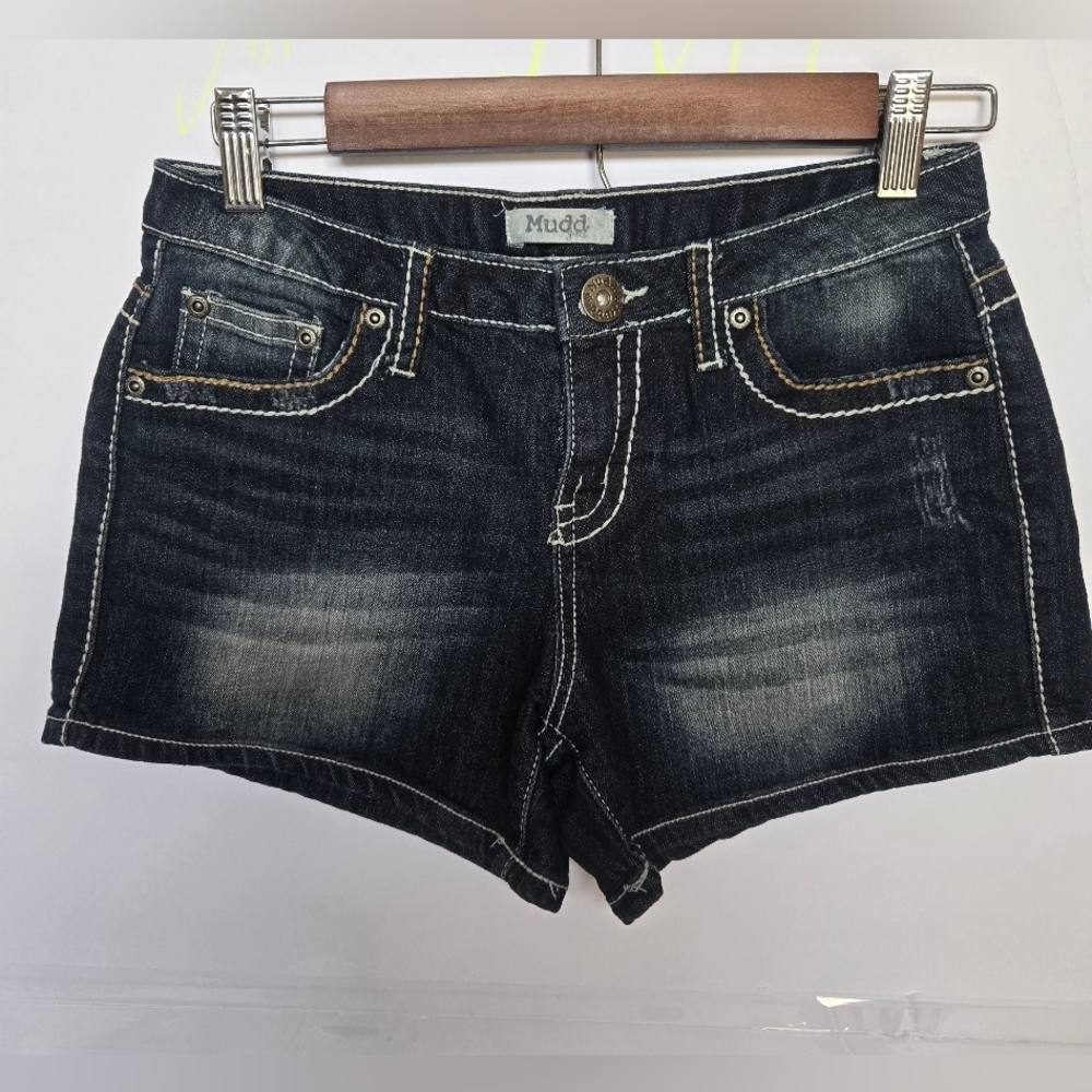 Mudd Dark Wash Denim Shorts with Faded Highlights. Size 14(Girl) -S